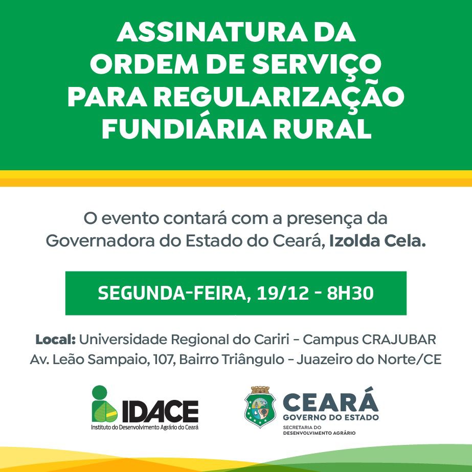 Ceará será o primeiro estado do Brasil a implantar a regularização fundiária em 100% do seu território rural